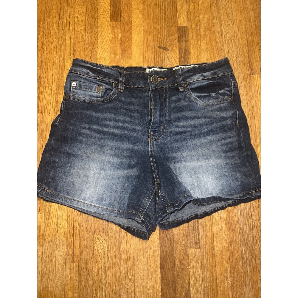 Indigo‎ Rein Juniors 7 Blue Denim White Wash Mid Rise 5 Pocket Flat Front Shorts